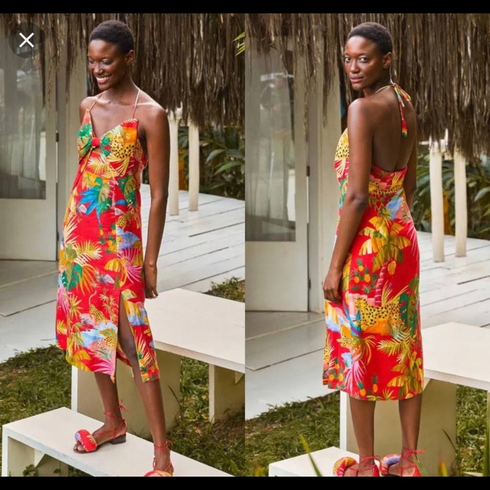 Farm rio tropical jungle bow midi dress
